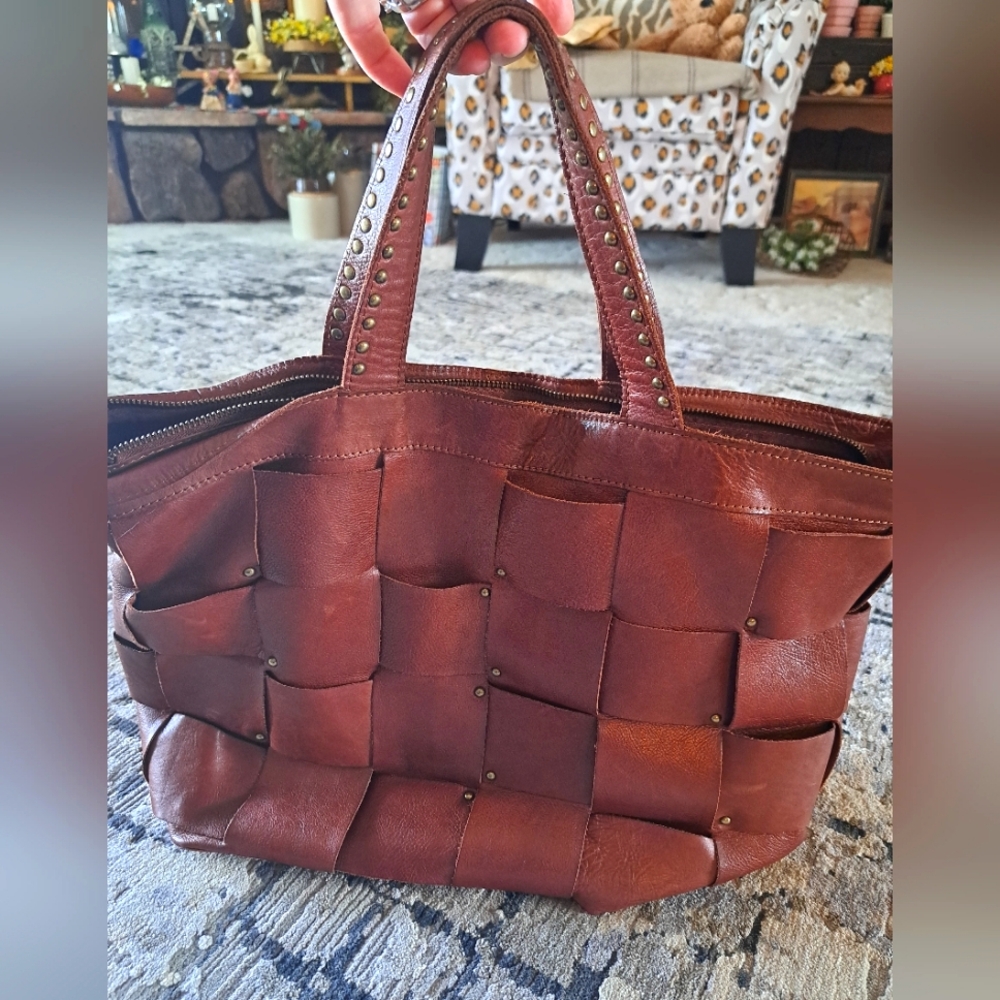 Brown Woven Leather Tote Bag